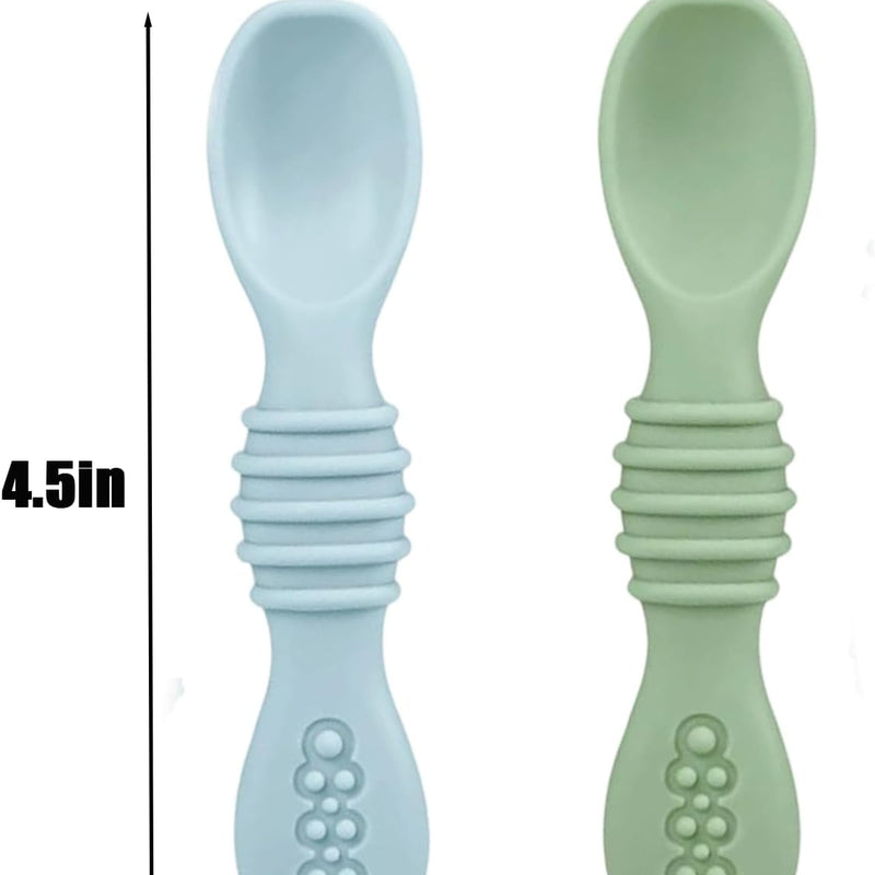 PandaEar 2 Pack Stainless Steel Baby Suction Plates & 2 Pack Spoons, Toddler Utensils Baby Feeding Set, Divided Plates for Baby Led Weaning Supplies, BPA-Free (Blue/Green)