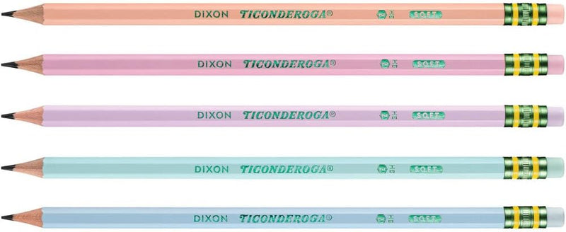 Ticonderoga Wooden Pencils, Pre-Sharpened, 2 HB Soft, Pastel Colors, 18 Count