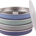 Elk and Friends Kids Stainless Steel Divided Plates with Silicone Suction Sleeves | Lids Included | Suitable for Babies/Toddlers | Dishwasher Safe | Stay Put Dinnerware | Snack Dishes | 4 Pack