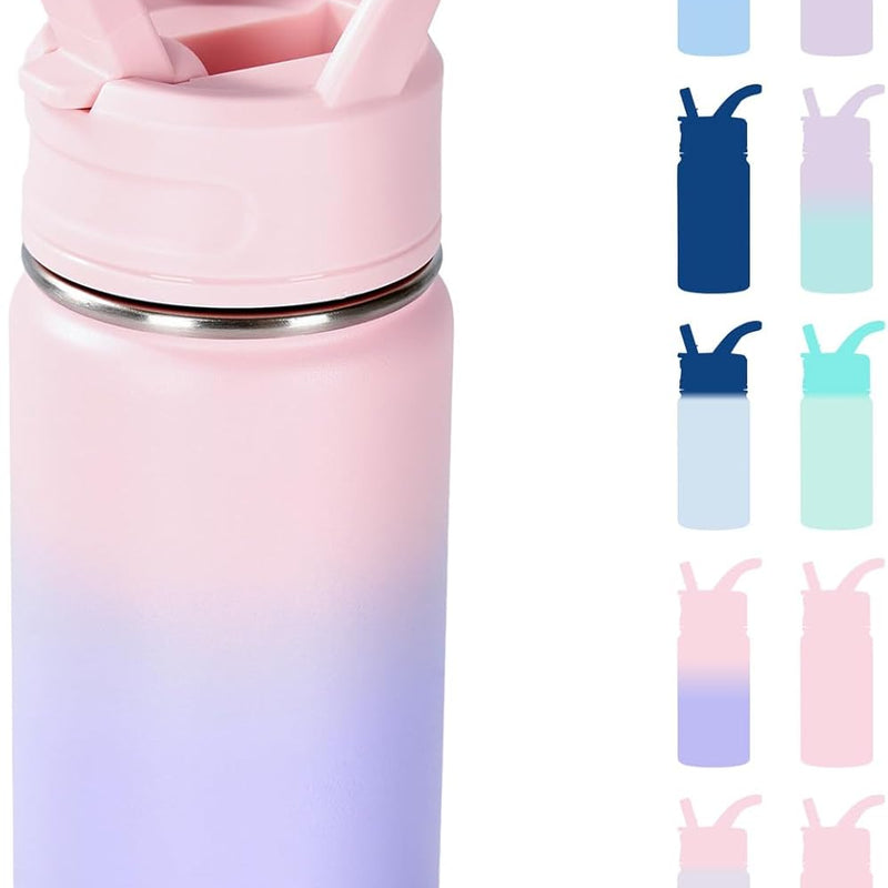 Fijinhom 12oz Kids Water Bottle for School, Toddler Water Bottles with Straws, Insulated Water Bottles for Boys&Girls, Stainless Steel Vacuum Insulated Bottle for Kids, Leak-Proof, BPA-Free, Blue