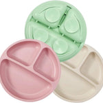 PandaEar 3 Pack Toddler Plates, Silicone Divided Suction Plate for Babies, BPA-Free 100% Food-Grade Silicone Unbreakable Baby Plate (Pink/Linen/Light Pink)