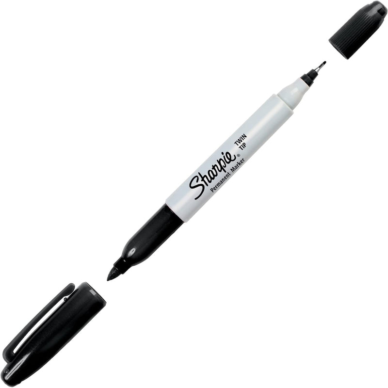 Sharpie Twin Tip Permanent Markers, Fine and Ultra Fine, Black, 12 Count