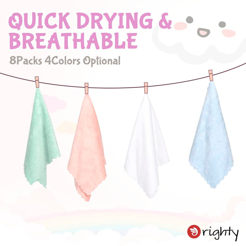 Orighty Baby Burp Cloths, 8 Pack Burping Cloths for Babies, 20 x 10 Inch | Super Soft & Absorbent Coral Fleece Towels, Large Burp Rugs for Sensitive Skin, Newborn Essentials Shower Gift Girl Boy