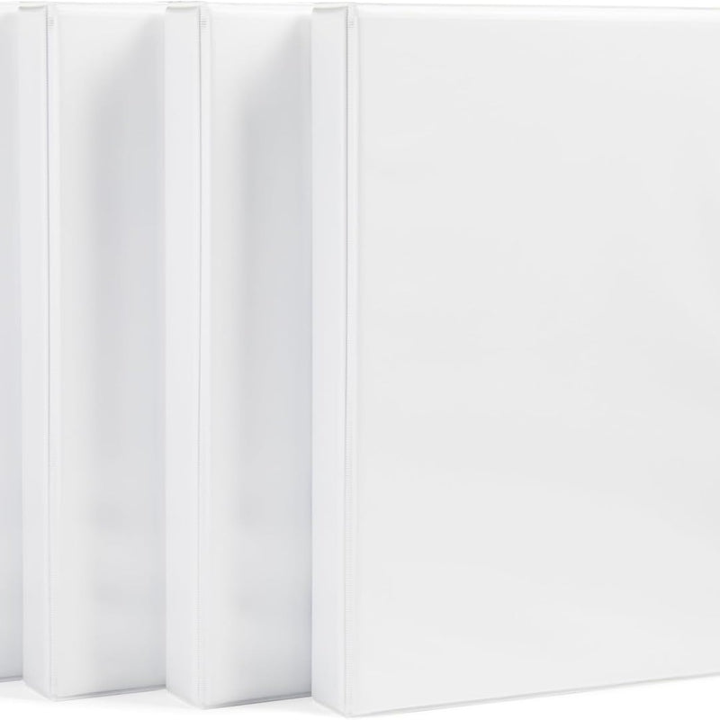 Amazon Basics 3-Ring Binder with Round Rings and Interior Pockets, 1-Inch, White, 4-Pack