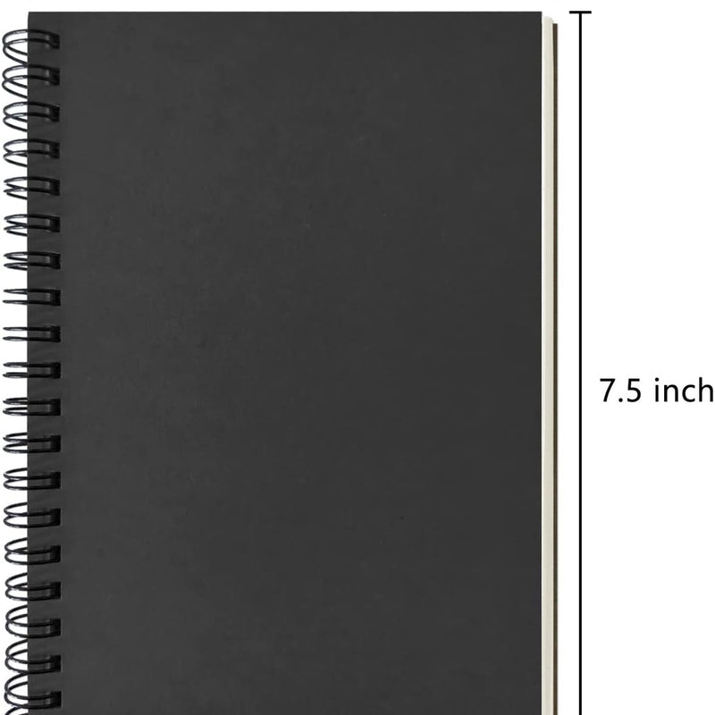 DSTELIN Blank Spiral Notebook, 2-Pack, Soft Cover, Sketch book, 100 Pages / 50 Sheets, 7.5 inch x 5.1 inch, 100GSM, (Black)