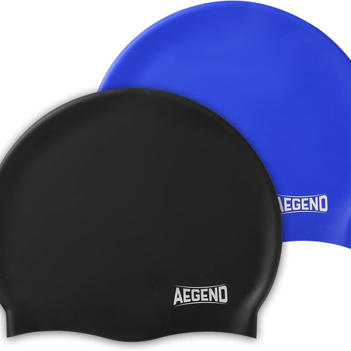 Aegend Kids Swim Cap 2 Pack, Silicone Waterproof Swim Cap for Kids Age 3-15 | Comfortable Swimming Cap for Girls Boys Toddlers Youth, Fits Long & Short Hair, Durable Cap for Swim Lessons Pool