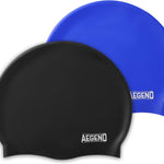 Aegend Kids Swim Cap 2 Pack, Silicone Waterproof Swim Cap for Kids Age 3-15 | Comfortable Swimming Cap for Girls Boys Toddlers Youth, Fits Long & Short Hair, Durable Cap for Swim Lessons Pool