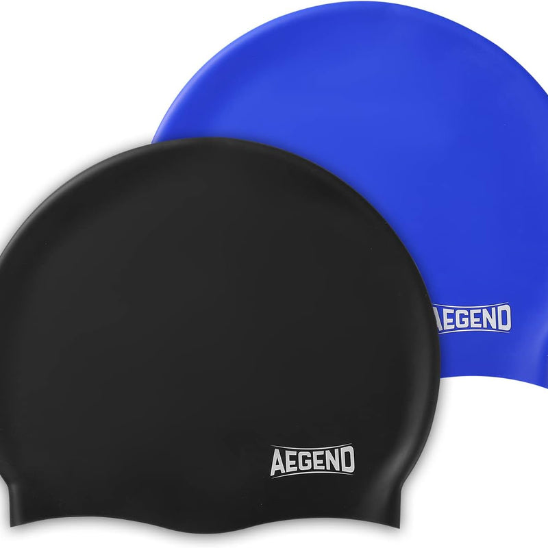 Aegend Kids Swim Cap 2 Pack, Silicone Waterproof Swim Cap for Kids Age 3-15 | Comfortable Swimming Cap for Girls Boys Toddlers Youth, Fits Long & Short Hair, Durable Cap for Swim Lessons Pool