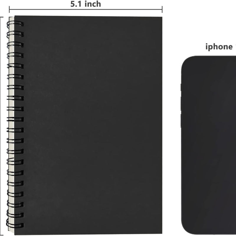 DSTELIN Blank Spiral Notebook, 2-Pack, Soft Cover, Sketch book, 100 Pages / 50 Sheets, 7.5 inch x 5.1 inch, 100GSM, (Black)