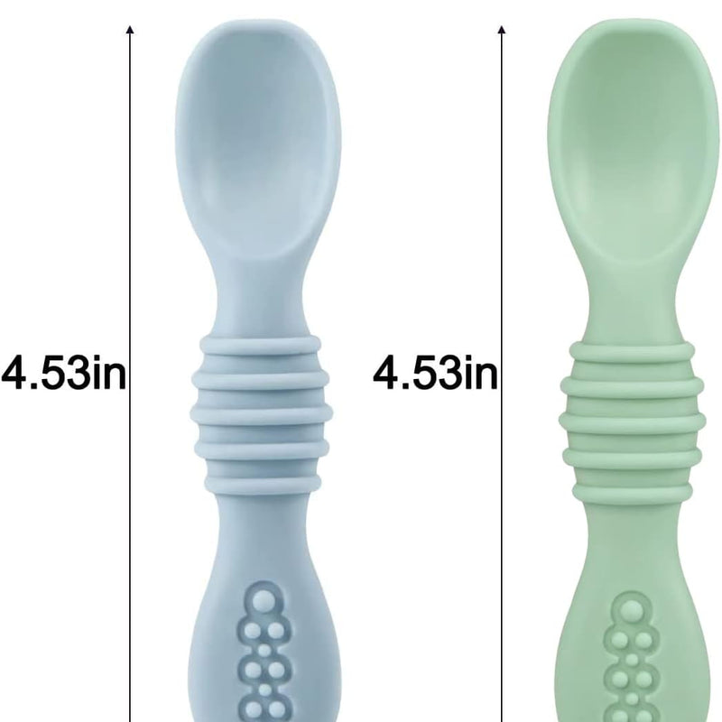 PandaEar 2 Pack Silicone Suction Plate for Baby, Divided Unbreakable Toddler Food Plate with 2 Pack Spoons for Self Feeding, Toddler Utensils Feeding Set Baby Eating Supplies, Crab Shape -Blue&Green