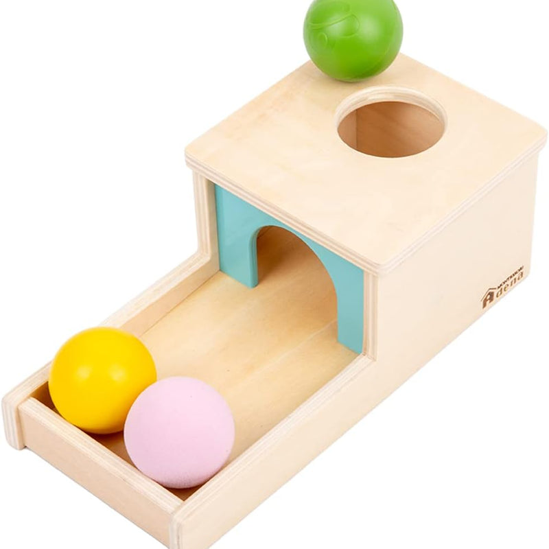 adenas montessori wooden toy for 6-12 month baby 3 balls with tray, object permanence box for toddler kid 1-2 year old preschool gift