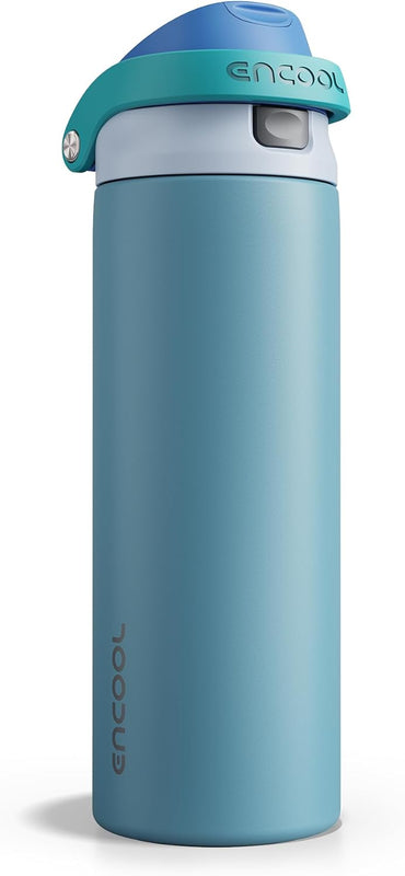 ENCOOL Leakproof Insulated Water Bottle with Straw Dual-Sip Water Bottle Bag-Safe Design for Work, Commute & Gym – Keeps Drinks Cold All Day, 24 oz, Teal Blue