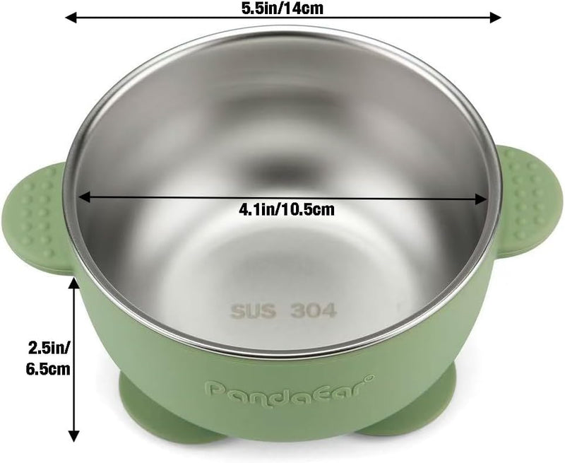 PandaEar 3 Pack Stainless Steel Baby Suction Bowls, Non-Slip Child Food Bowl with Silicone Sleeve for Kids Toddlers Infants, Unbreakable & Mess Free (Blue Green Beige)