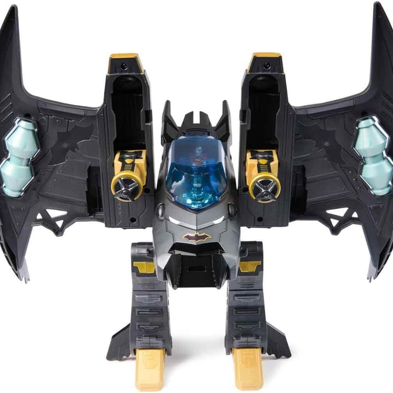 DC Comics, Metal Force Transforming Batwing, 2-in-1 Playset, Includes Batman and Superman Figures, with Projectiles and Character Cards, Kids Toy for Boys Ages 4 and Up