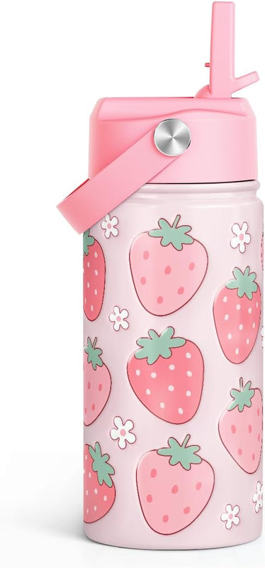 Bow Kids Water Bottle With Straw Lid 12oz Insulated Stainless Steel, Travel Tumbler, Pink Bow Gifts For Girls, Birthday, Christmas, Back To School