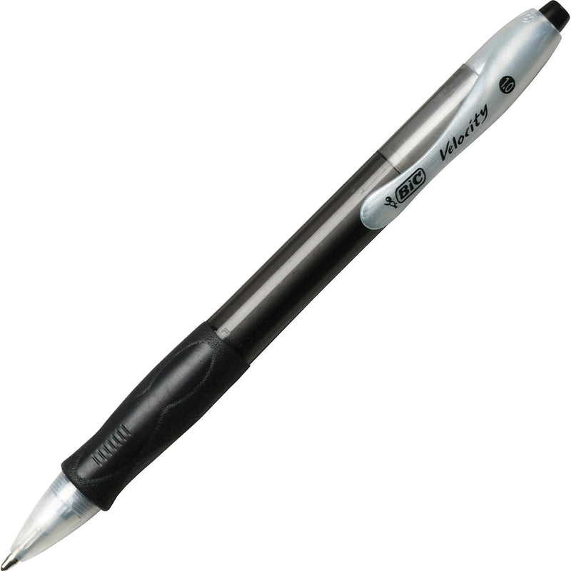 BIC Velocity Retractable Ballpoint Pens, Medium Point (1.0 mm), Black Ink Pens, 12-Count Pack, With Comfortable Grip