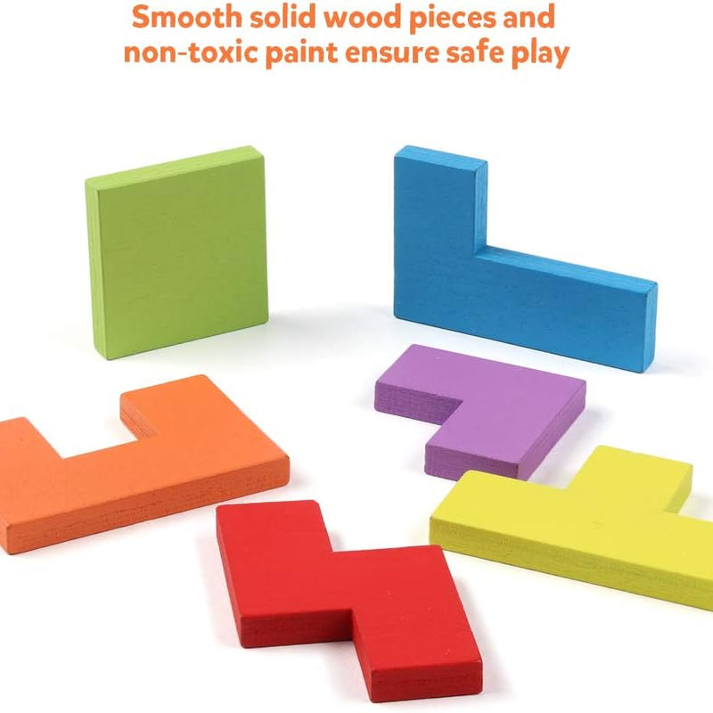 Coogam Wooden Blocks Puzzle Brain Teasers Toy for Kids, Montessori Educational Gift, 40 Pcs