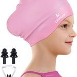 Silicone Swim Cap for Kids with Long Hair, 3 Sizes for Toddlers, Children & Teens Age 1–15, Waterproof Swimming Hat for Girls & Boys