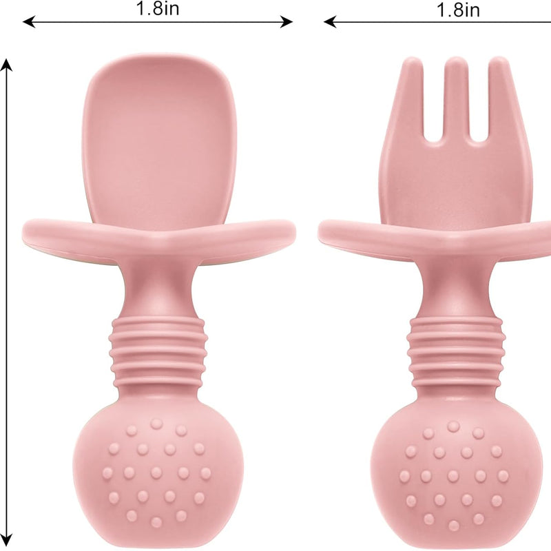 Eascrozn 2 Pack Divided Toddler Plates with Suction, Spoons and Forks Set | BPA Free, Silicone Feeding Set, Baby Led Weaning Supplies, Baby Utensils for Feeding Essentials, Dishwasher Safe