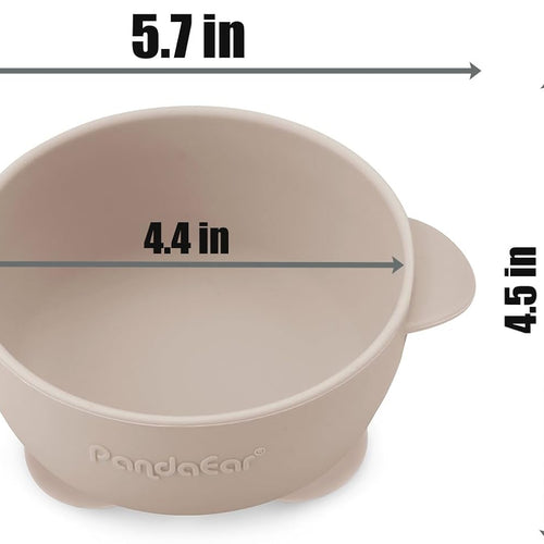 PandaEar 3 Pack Silicone Suction Baby Bowls & 3 Baby Feeding Spoons | Non-Slip Stay Put Bowls & Soft Silicone First Stage Spoons for Toddlers, BPA-Free Baby Led Weaning Set, Linen Brown Tan