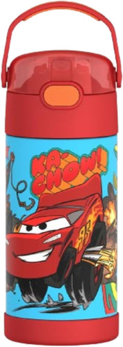THERMOS FUNTAINER Water Bottle with Straw, 12oz, Cars | Kids Stainless Steel Insulated Water Bottle, Keeps Drinks Cold Longer for School & Play, BPA-Free