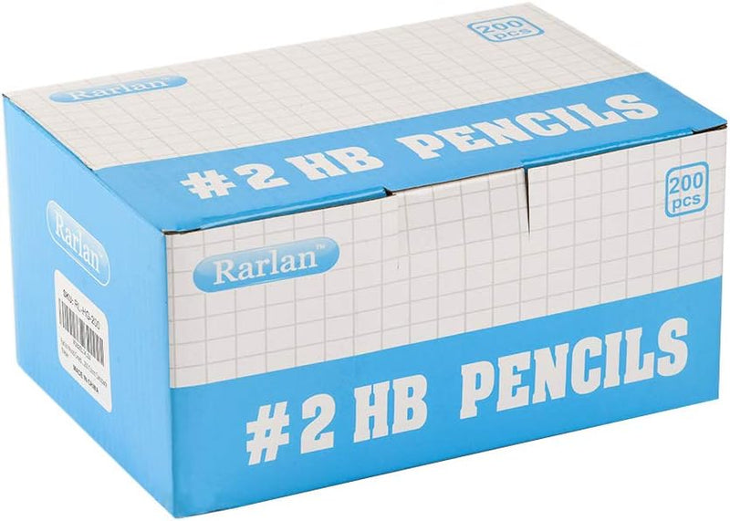 Rarlan Wood-Cased #2 HB Pencils, Pre-sharpened, 200 Count Bulk Pack | Classroom Pencils with Erasers for School and Teacher Supplies, Writing, Drawing and Sketching, Back to School