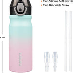 BJPKPK 18 oz Water Bottle with Straw & Handle, Insulated Stainless Flask | Leak Proof Locking Lid, Thermal, Double Wall Vacuum, Keeps Hot/Cold, BPA Free, Dishwasher Safe, Travel & Sports, Bubble Gum