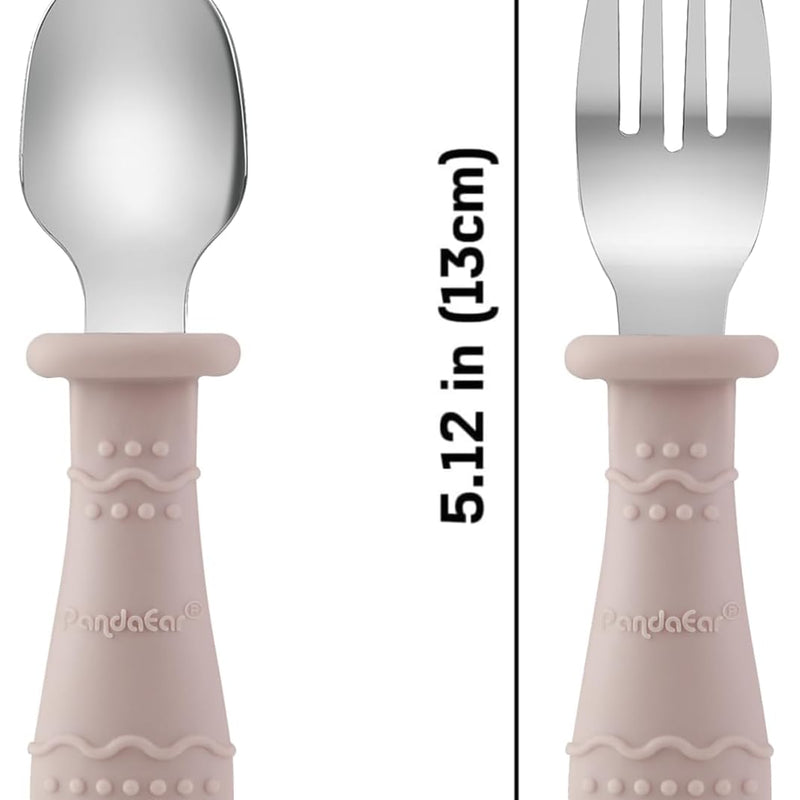 PandaEar 6-in-1 Stainless Steel Baby Feeding Set | Divided Suction Plate, Bowl, Sippy Cup with Straw, Bib, Spoon & Fork | BPA-Free Toddler Feeding Essentials for Self-Feeding (Pink)