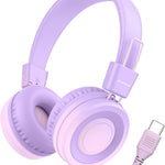bywulanda upgrade usb type c kids headphones for safe volume limited kids school headphones dark blue