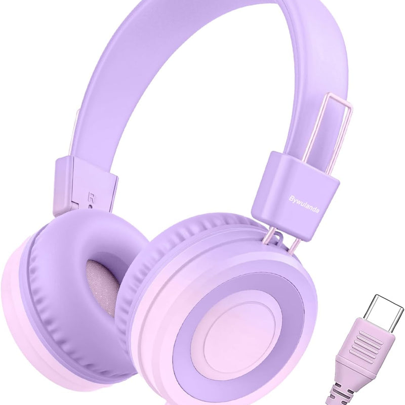 bywulanda upgrade usb type c kids headphones for safe volume limited kids school headphones dark blue