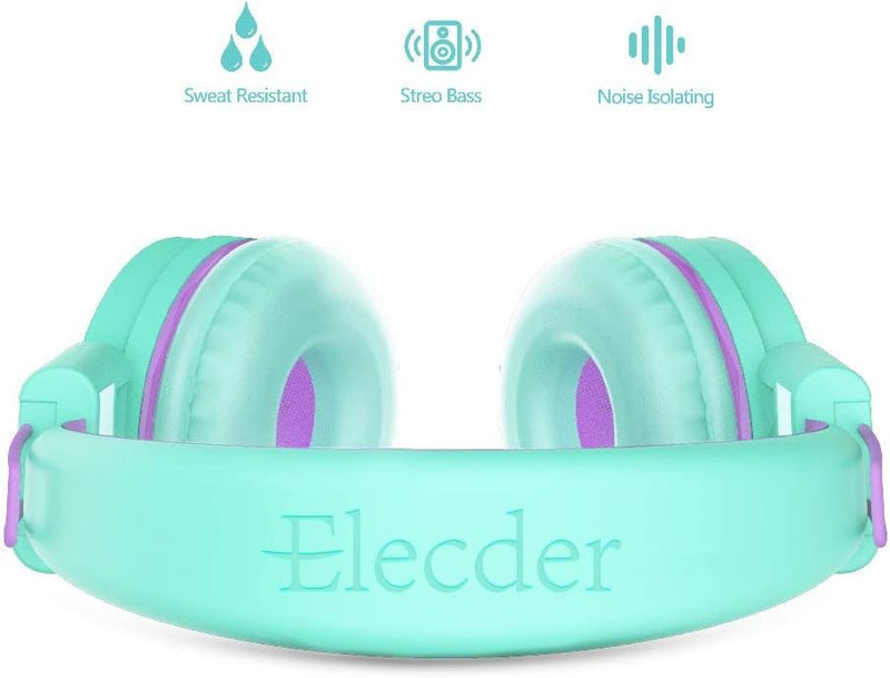 ELECDER i37 Kids Headphones for School Children Girls Boys Teens, Green | Foldable Adjustable Lightweight, 3.5mm Audio Jack On Ear Headphones for Smartphones Chromebook Computer PC Tablets Travel