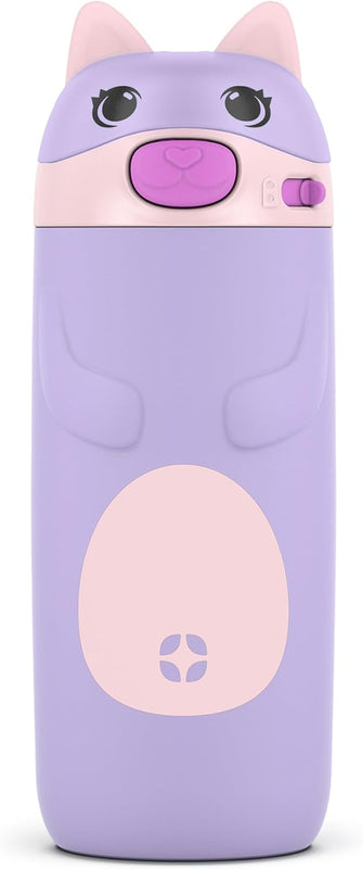 Ello Ellies 12oz Stainless Steel Leakproof Kids Water Bottle, Cat | Insulated kids water bottle with straw, leakproof locking lid, carry handle, and stainless steel fun animal design for school