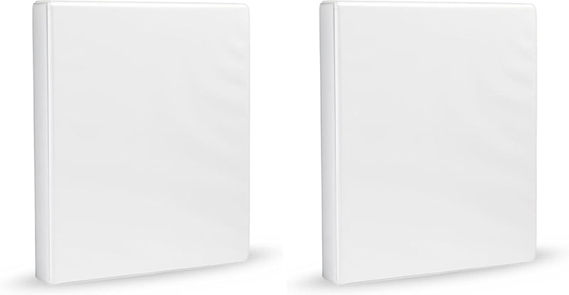 Amazon Basics 3-Ring Binder with Round Rings and Interior Pockets, 1-Inch, White, 4-Pack