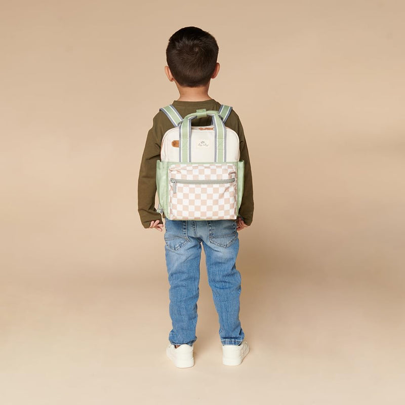 Itzy Ritzy Toddler Backpack, Daycare Bag w/Spacious Interior, Checkerboard | Adjustable Straps, Wipeable Lining, 2 Side Pockets, Front Zipper, & Name Label - Keeps Essentials Organized for Daily Travel