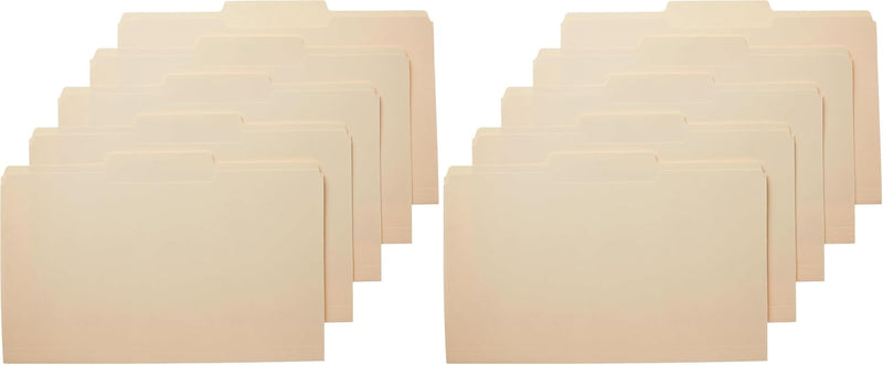 Amazon Basics Sturdy File Folders with Reinforced Tabs for Filing and Organization, 1/3-Cut Tab, Assorted Positions, Letter Size, 8.5x11 inches, Manila, 100-Pack