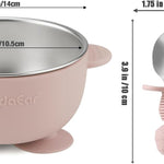 PandaEar 8PCS Baby Feeding Set | Stainless Steel Suction Plates and Bowls with Silicone Fork and Spoon Utensils | Baby Led Weaning Tableware for Toddlers & Kids (Pink & Blue)