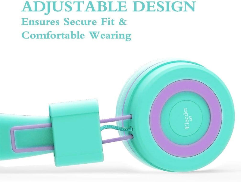 ELECDER i37 Kids Headphones for School Children Girls Boys Teens, Green | Foldable Adjustable Lightweight, 3.5mm Audio Jack On Ear Headphones for Smartphones Chromebook Computer PC Tablets Travel