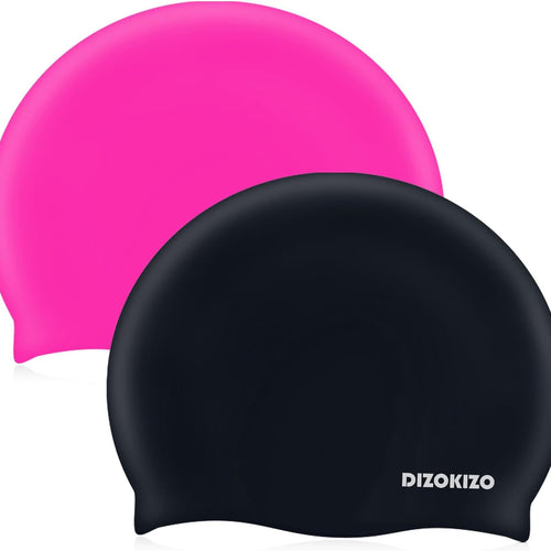 2pcs Silicone Swim Cap for Kids 6-14, High Elasticity Comfortable Non-Slip Swimming Cap for Girls & Boys, Durable Waterproof Swim Hats for Long and Short Hair, Keep Hair Dry