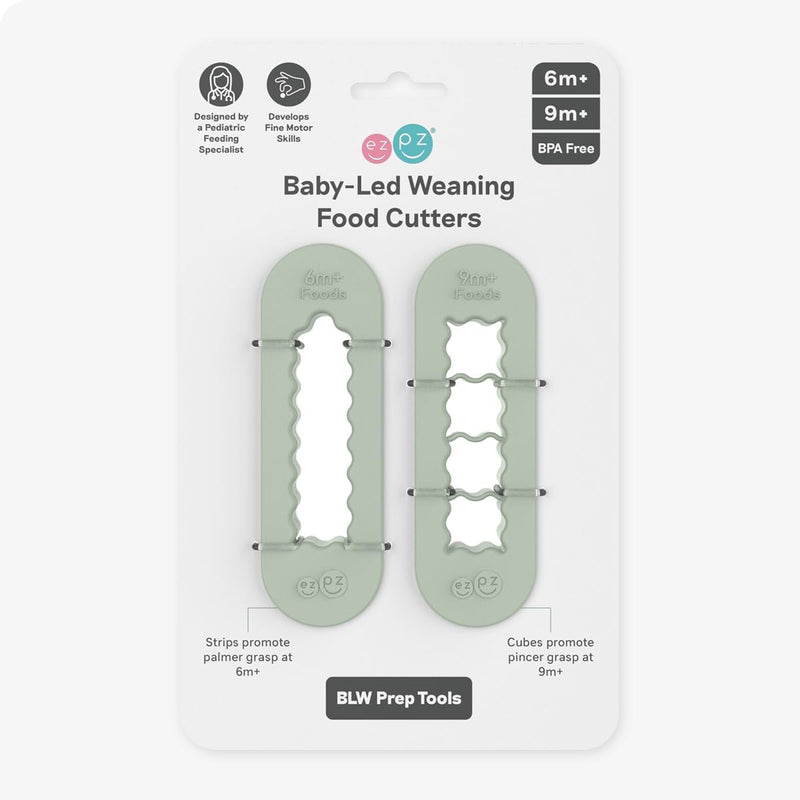 ezpz Baby-Led Weaning Food Cutters (2 pack in Sage) - 6/9 Months + | Food Prep for Infants - Designed by a Pediatric Feeding Specialist