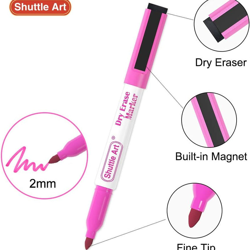 Shuttle Art Magnetic Whiteboard Markers, 20 Pieces Fine Tip and Eraser, Dry Erase Whiteboard Markers, for Writing on Whiteboards, Weekly Planner, Glass for School Office Home