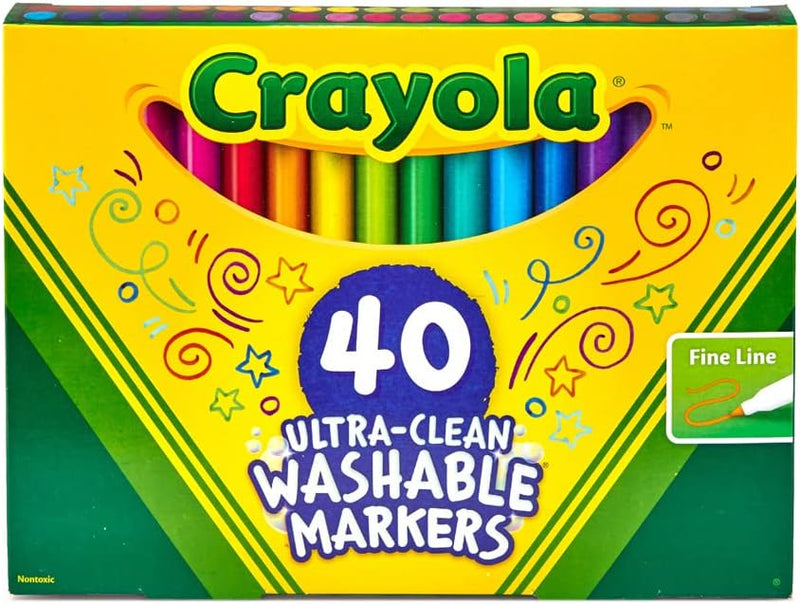 Crayola Ultra Clean Fine Line Washable Markers (40ct), School Supplies, Classroom Teacher Must Haves, Homeschool Essentials, Gifts for Kids, Ages 3, 4, 5