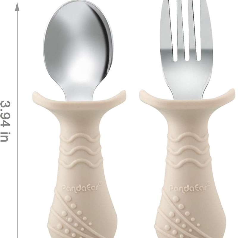 PandaEar Baby Toddler Fork and Spoon Utensil Set, 6 Pack Silicone Stainless Steel Silverware Spoon Fork for Babies Toddler, BPA Free with Silicone Holding Anti-Choke Design (Green Blue Brown)