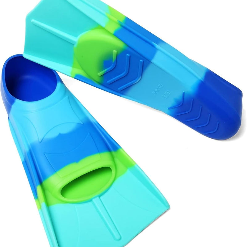 Kids Swim Fins Youth Short Blade Swimming Training Flippers | Snorkeling Diving Travel Size Fins for Children Girls Boys Beginners,Lap Swimming,Comfortable Silicone Flippers with Mesh Bag