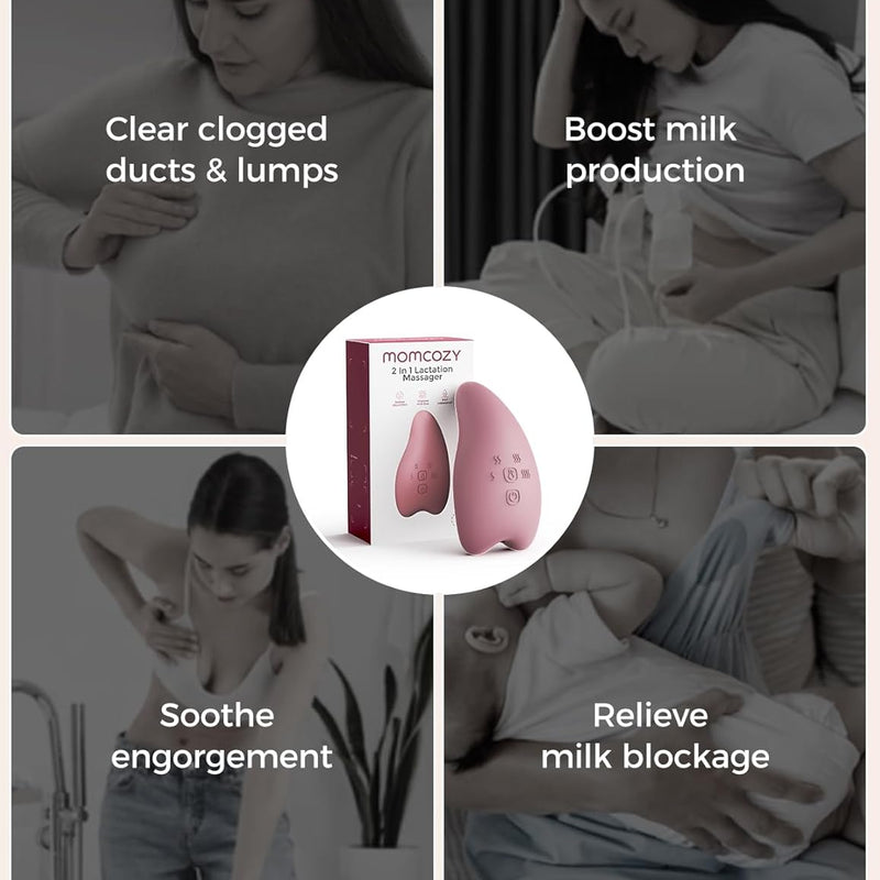 Momcozy A1Pro Lactation Massager with Heat, Deep Vibration, Cozy Red, 1PCS | Rapid Heating, Clog Relief, Efficient Pumping, Breastfeeding Essentials, Memory Function, Fast Charging, Nursing, Soothing