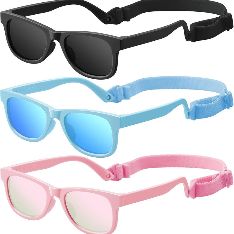 Baby Infant & Toddler Sunglasses with Strap, Boys & Girls 0-24Months, UV400 | Flexible TPEE Rubber Frame, Comfortable Fit, Outdoor Travel Ready