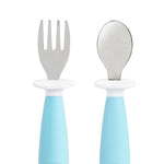 Munchkin® Raise™ Toddler Fork and Spoon Utensil Set, Rest Keeps Tip Off Table, BPA Free, 4 Pack, Blue/Green