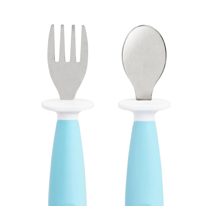 Munchkin® Raise™ Toddler Fork and Spoon Utensil Set, Rest Keeps Tip Off Table, BPA Free, 4 Pack, Blue/Green