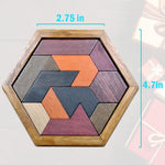 KINGOU 5.5x4.72 inch Wooden Brain Teaser Puzzle for Kids & Adults, High-Quality Timber, 11-Piece Tangram Toy