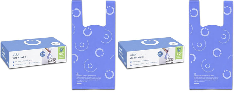 Ubbi Disposable Baby Diaper Sacks, Lavender Scented, 400 Count | Easy-To-Tie Tabs, Made from 50% Recycled Material, Disposable On-The-Go Bags, Diaper Bag and Travel Essential