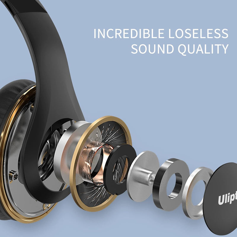 Uliptz Wireless Bluetooth Headphones, 65H Playtime, 6 EQ Sound Modes, HiFi Stereo Over Ear Headphones with Microphone, Foldable Lightweight Bluetooth 6.0 Headset for Travel/Office/Cellphone/PC